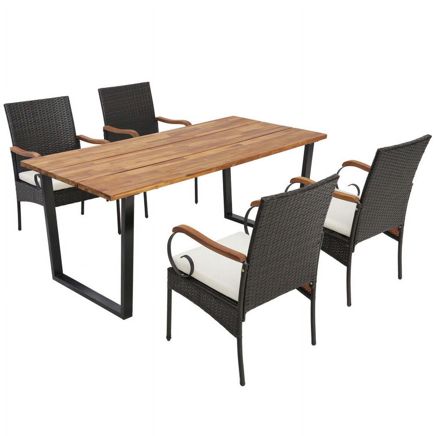 Aimee Lii 5 Pieces Patio Rattan Dining Set with Umbrella Hole for Poolside Backyard, Outdoor Patio Furniture