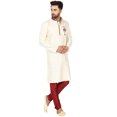 thumbnail image 2 of SKAVIJ Kurta Pajama Set for Men Jacquard Silk Wedding Dress Off-White M, 2 of 6