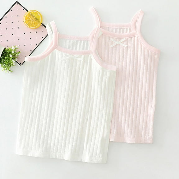 2 Pack Kiviey Toddler T Shirts Cotton Summer Camisole Shirts Stretch Breathable Sweat-Absorbing Blouse Tops Size 3-4T