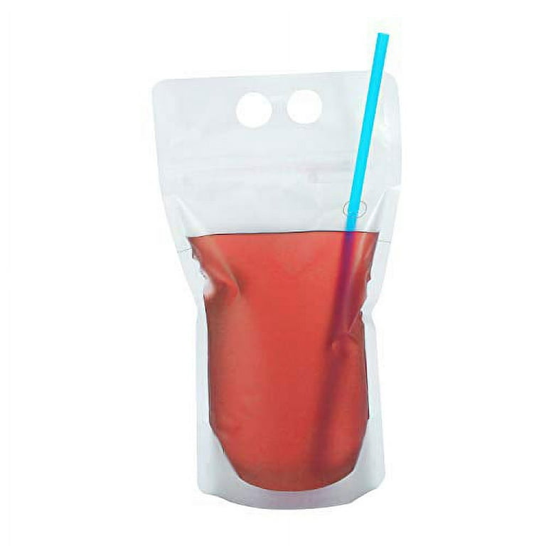 100PCS Drink Pouches Bags Stand-Up Zipper w/ Straws&Funnel for Cold & Hot  Drinks