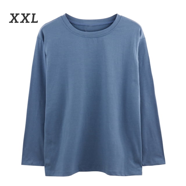 Camiseta de mujer Blusa suelta de manga larga de color sólido Blusa tipo sudadera, Azul, XXL Kearding AP001130-24