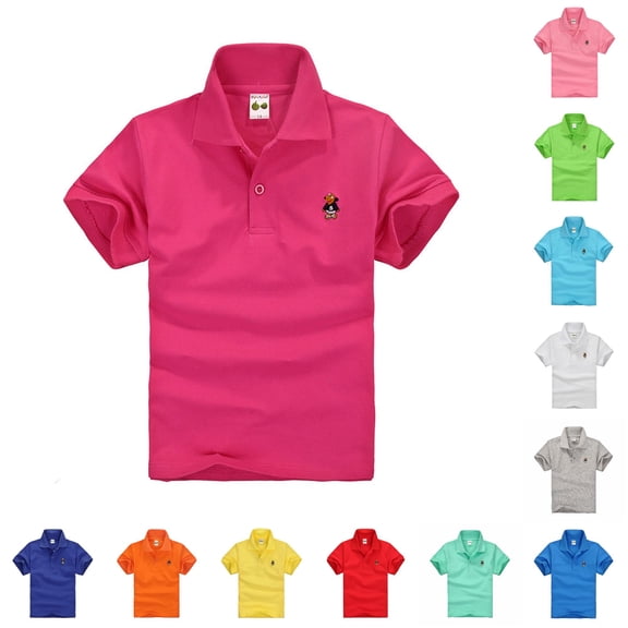 Krdevn Boys Girls Short Sleeve Embroidery Polo Shirt Button Placket Breathable Back to School Classic Loose Casual Kids Uniform Tops Outfits,9-10 Years