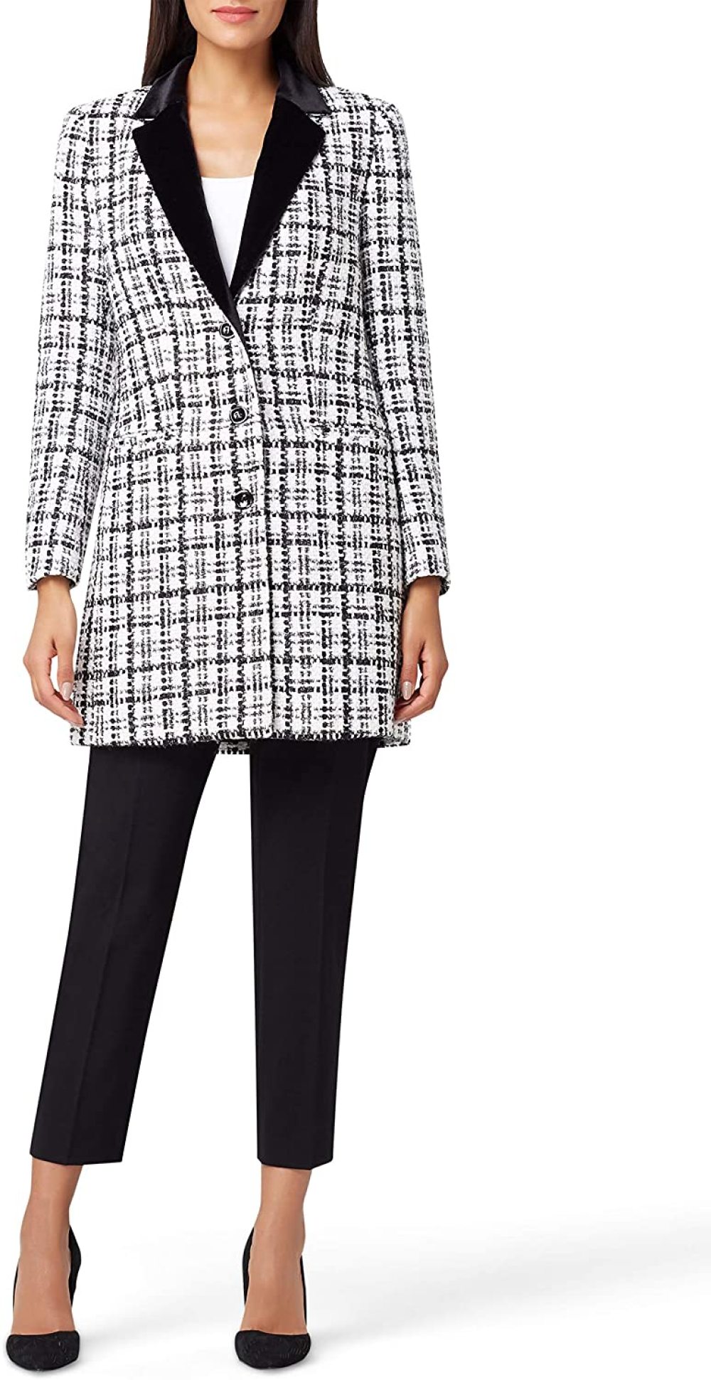 Tahari ASL Womens Velvet-Collar Plaid 