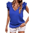 thumbnail image 3 of Xuanfei Women Solid Color V Neck Tiered Flutter Sleeves Ruffle Top, 3 of 4