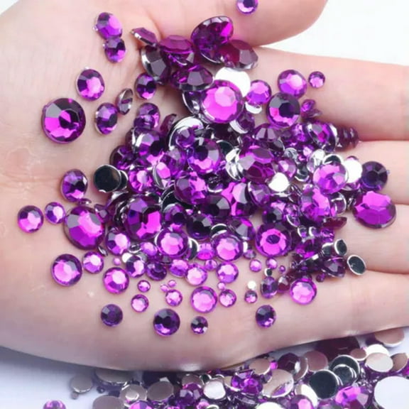 U8MO 1300pcs Mixed Size 3mm-10mm Acrylic Round Diamond Flatback Rhinestone Gems-Dark Purple