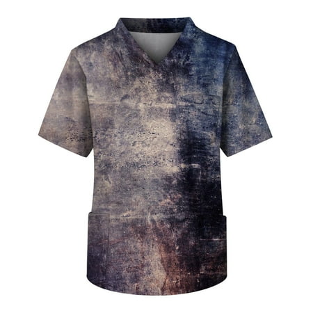 

Mlqidk Scrubs_for Men Striped Printed Nurse Uniforms Short Sleeve V-Neck Shirts Tee Tops Cute Scrubs with Pockets Navy L
