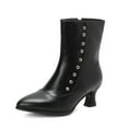 thumbnail image 4 of Bnwani Women Low Heel Boots Shoe Winter Fashion Pointed Zipper Ankle Fleece Warm Casual Solid Boot Black Size 5, 4 of 6