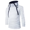 thumbnail image 1 of Sudadera con capucha de cuello alto para hombre, suéter de manga larga con cremallera doble Diagonal, Color sólido, deportes al aire libre, Casual, blanco y negro, Invierno, 1 of 5