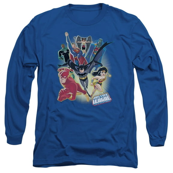 JLA Justice League Unlimited Long Sleeve Adult 18/1 T-Shirt Royal Blue