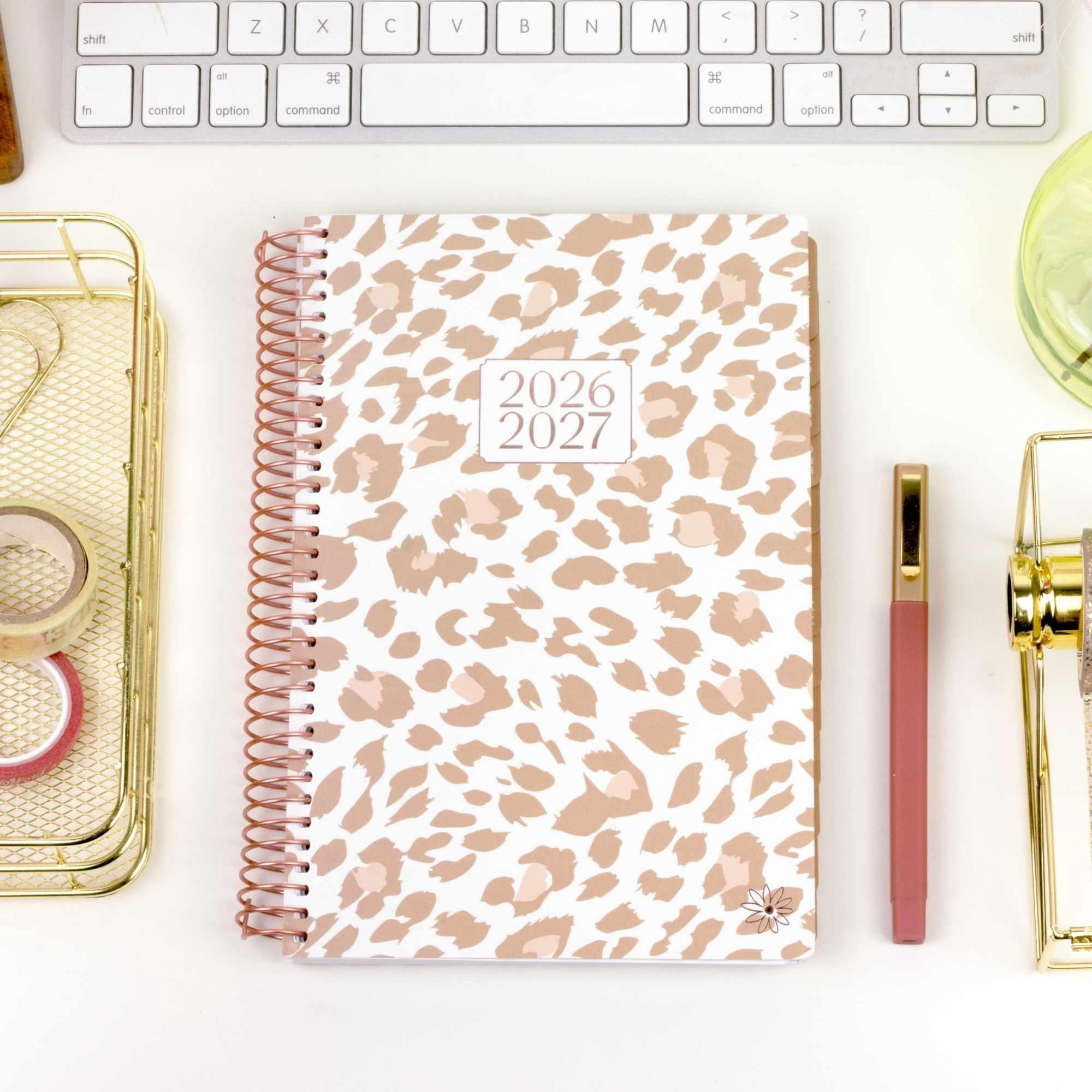 bloom daily planners 2026-2027 Academic Planner, 13 Month Monthly & Weekly Soft Cover, 5.5" x 8.25", Stickers Included, Tan Leopard