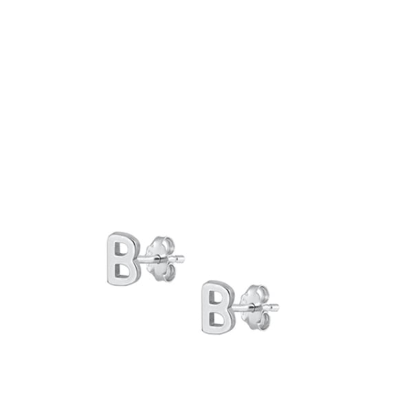 Sterling Silver High Polished Initial B Stud Letter Earrings 925 New Jewelry Female Unisex