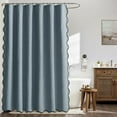 thumbnail image 2 of qtess A84" Long Scalloped Shower Curtain Linen Textured with 12 Metal Hooks Cute Extra Long Heavy Duty Washable Waterproof Cloth Shower Curtains with Black Border for Bathroom Hotel Bathtub,Khaki, 2 of 6