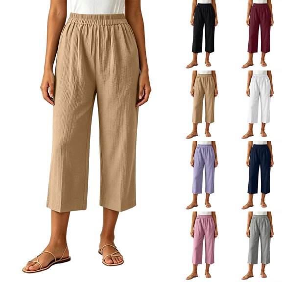 BUIGTTKLOP Womens Capri Pants High Waisted Lounge Pants Straight Wide Leg Summer Beach Capris