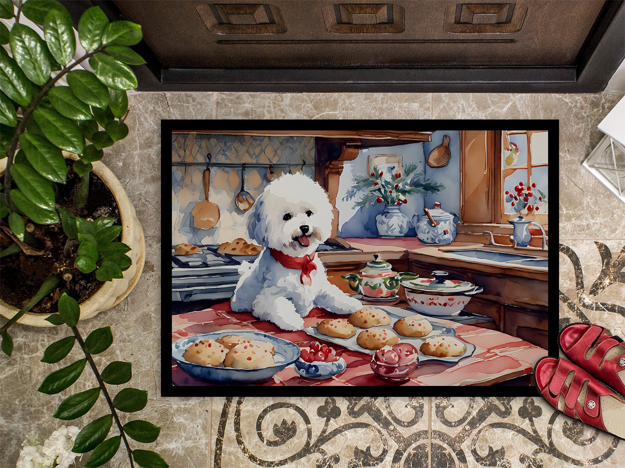 Carolines Treasures DAC3735JMAT 24 x 36 in. Bichon Frise Christmas Cookies Doormat