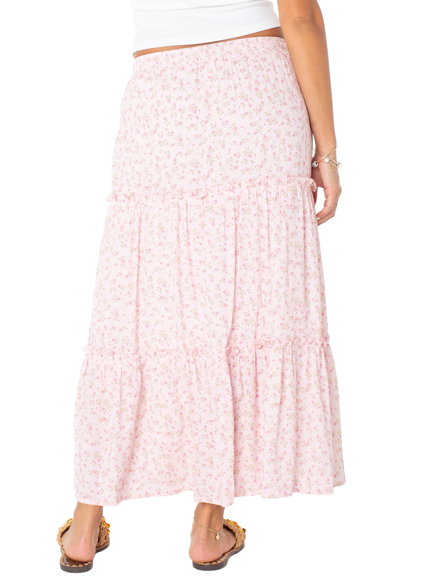 Celebrity Pink Women's and Women's Plus Floral Print Tiered Maxi Skirt, Sizes XS-4X