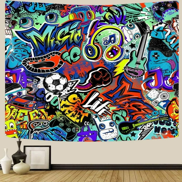 Tapiz para colgar en la pared, grafiti, arte callejero, música hip hop, 150 x 130 cm