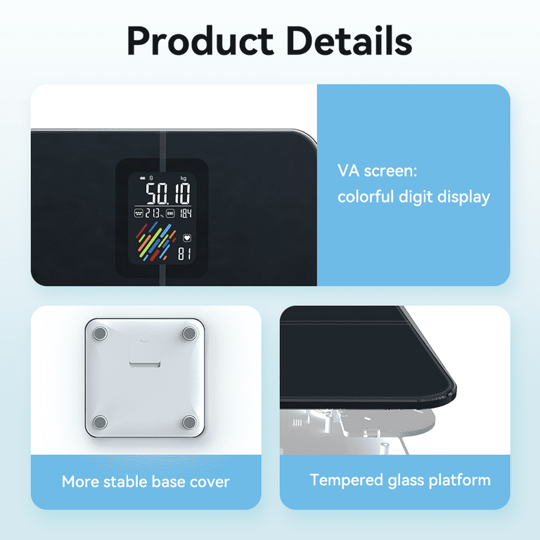 SUGARDAY Digital Smart Bathroom Scale for Body Weight Bluetooth Fat BMI  Scale with Smartphone APP 