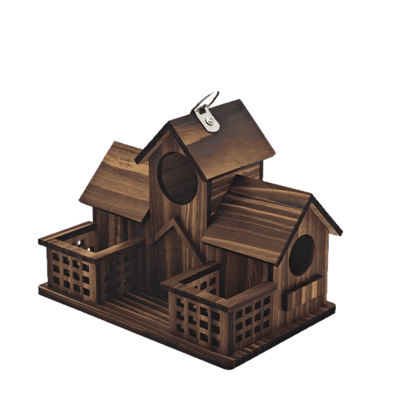 Wooden Bird House with Feeder for Outside Decor, Hanging Nest Box with Multi-Room Design and Perches for Bluebird Finch Cardinal Wild Birds