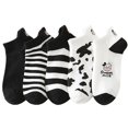 thumbnail image 1 of Calcetines de barco YONGSHENG 5 pares de corte bajo estampado de animales de vaca blanco y negro, 1 of 5