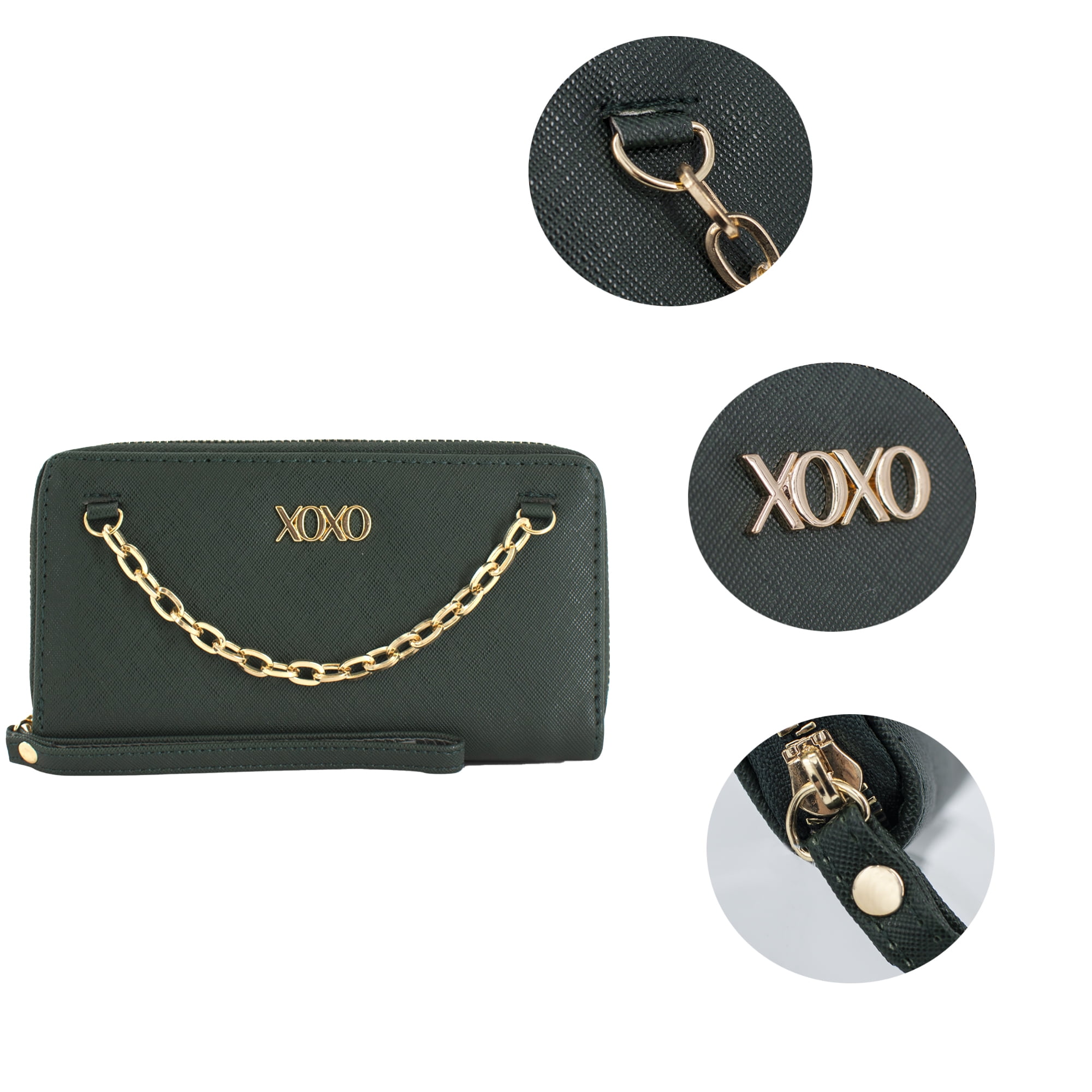 XOXO Women's Small Deep Green Saffiano Leather Sleek Zip