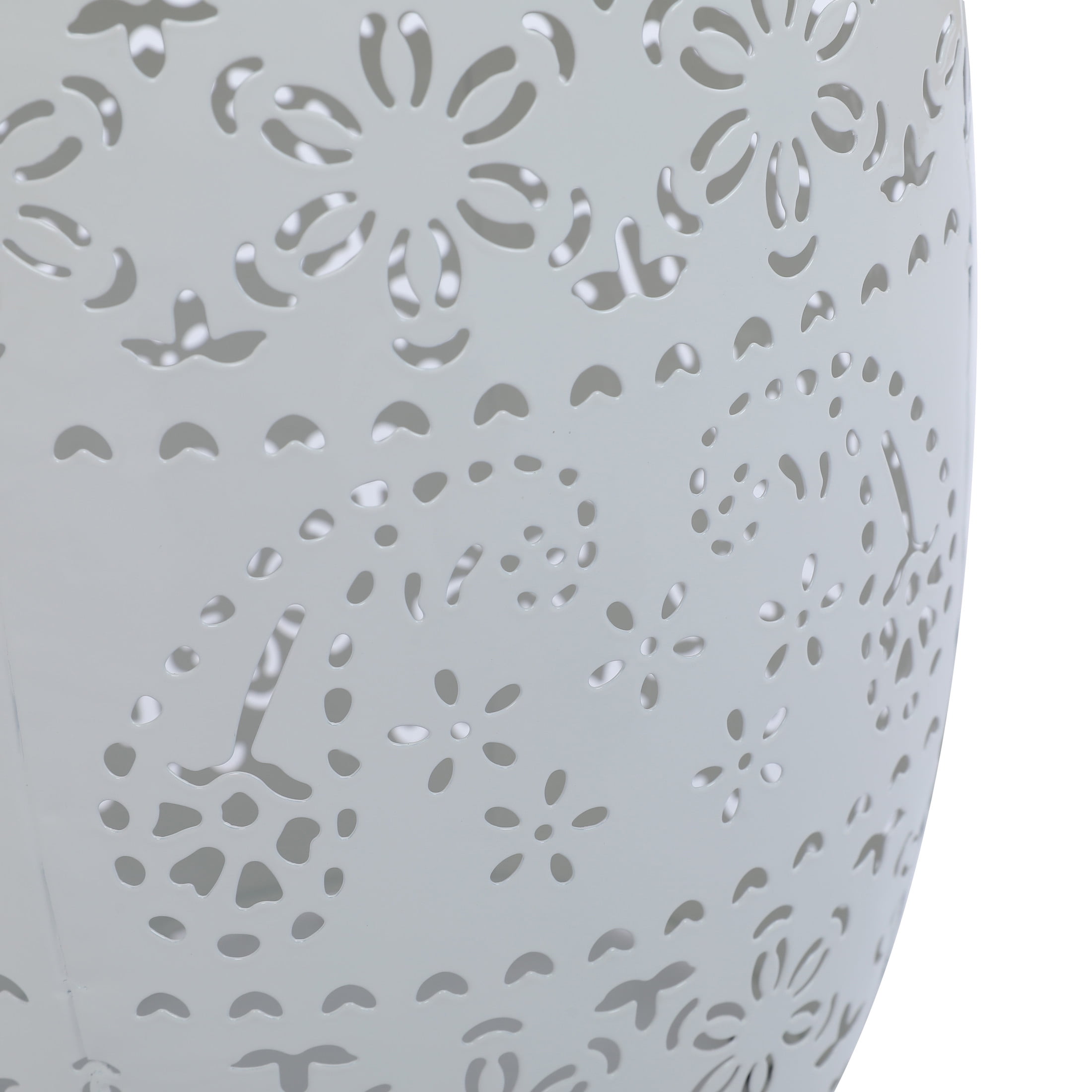 Iron Outdoor Patio Side Table with Solar Powered Light, White
