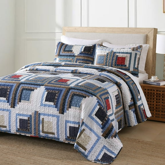 Queen Size Quilt Set, Greagle 3-Piece Soft Warm Lightweight Queen Size Summer Quilt Bedspread Machine Washable Bedding Set with 2-Piece Pillow Shams, 90x90 inch Plaid Print