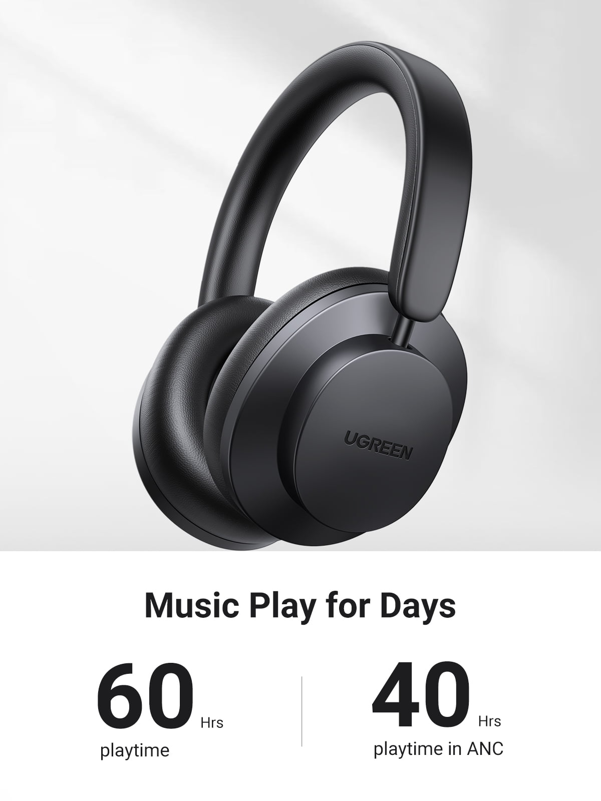 UGREEN Max3 Noise Cancelling Headphones with 5 Microphones and 3D Spatial Sound, Black