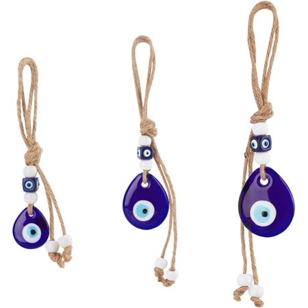 3 Pcs Blue Evil Eye Beads Charms Blue Evil Eye Hanging Ornament Turkish Blue Eye Glass Charm Pendant Car Ornament Accessory for Rear View Mirror Mixed Color DIY