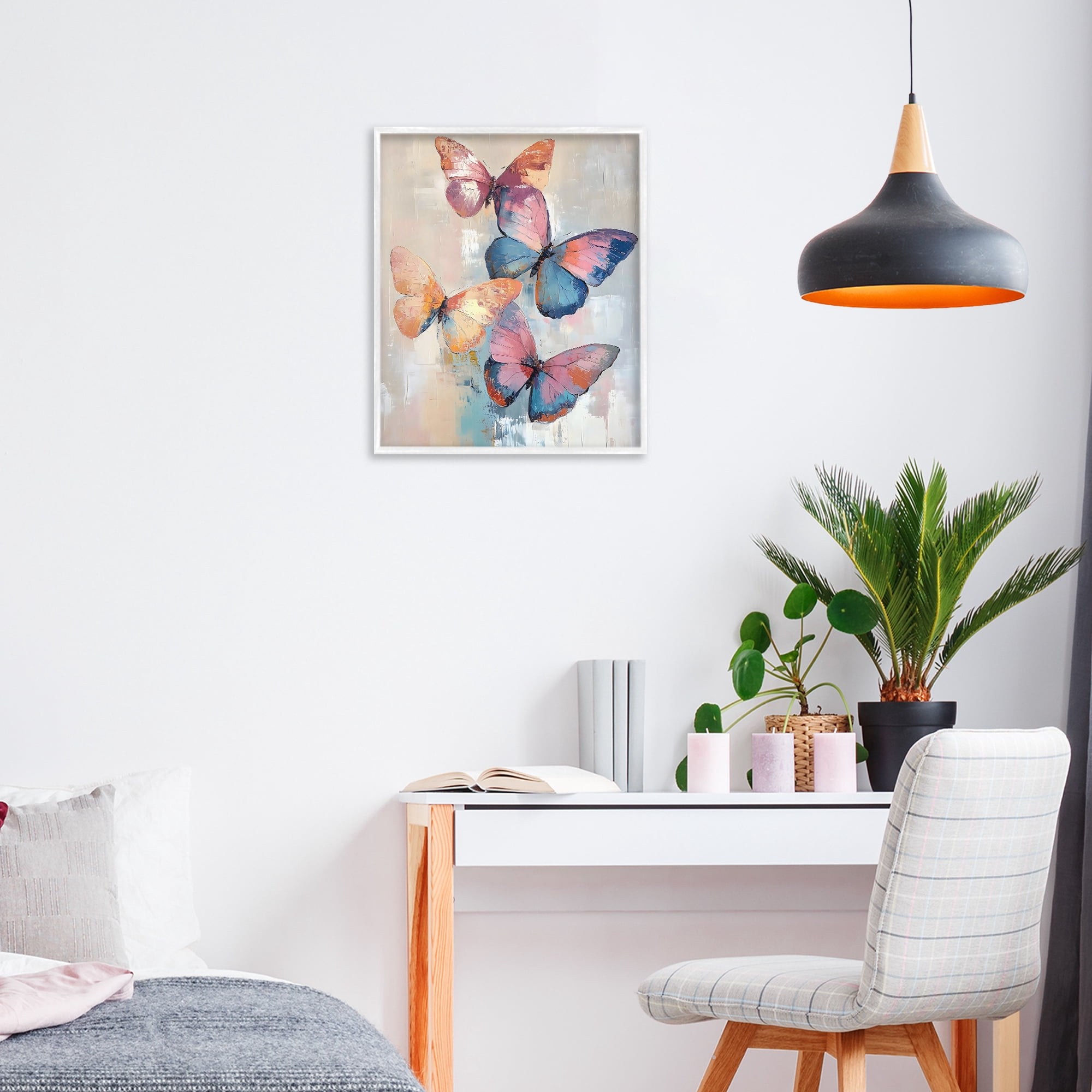 Stupell Industries Butterfly Beauty Abstraction White Framed Giclee Art, design by Creative Studio