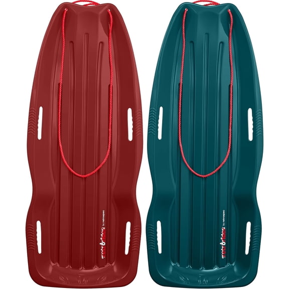 Retrospec Retrorider Plastic Snow Sled – Toboggan Style with Pull Rope, Cold-Resistant Coating, and Hard Bottom for Smooth Downhill Rides – 48" Sizes for Kids and Adults