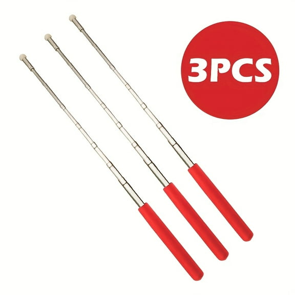 3PCS Telescoping Teacher Pointer Stick 39IN/100CM - Extendable & Retractable Classroom Presentation Tool with Lanyard, Click Stick Pointer for Whiteboard, Teaching Pointing Stick (RED)