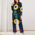 thumbnail image 2 of Balery Colorful Mexican Flower Conjunto de Pijama con Estampado para Mujer, Conjunto de Dos Piezas con Manga Larga, Ropa de Dormir Suave con Bolsillos, Pijamas Cómodos-Medium, 2 of 7