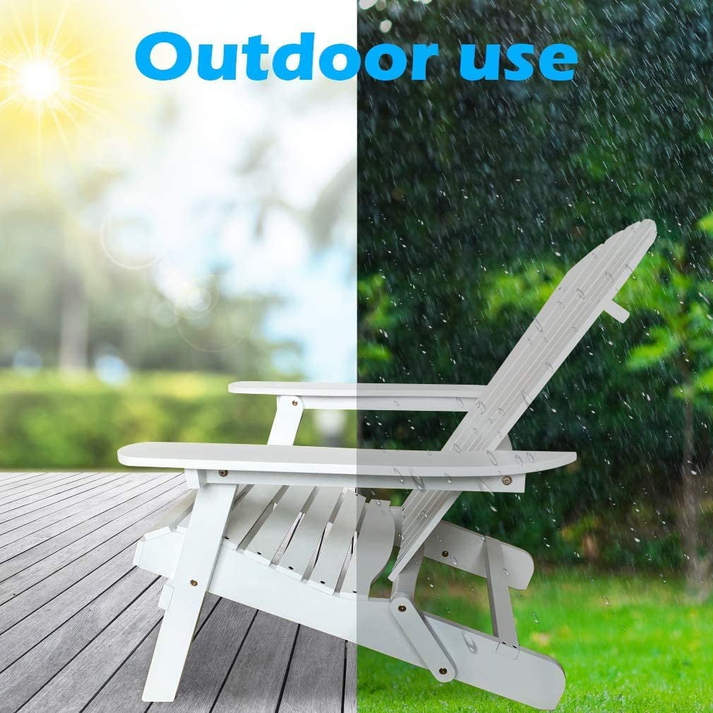 Adirondack Chair Outdoor Wooden Patio Chairs Folding Weather Resistant Lawn Chair w/Arms, Modern Reclining Seating Fire Pit Chair for Deck Backyard Garden Bench Pool, White