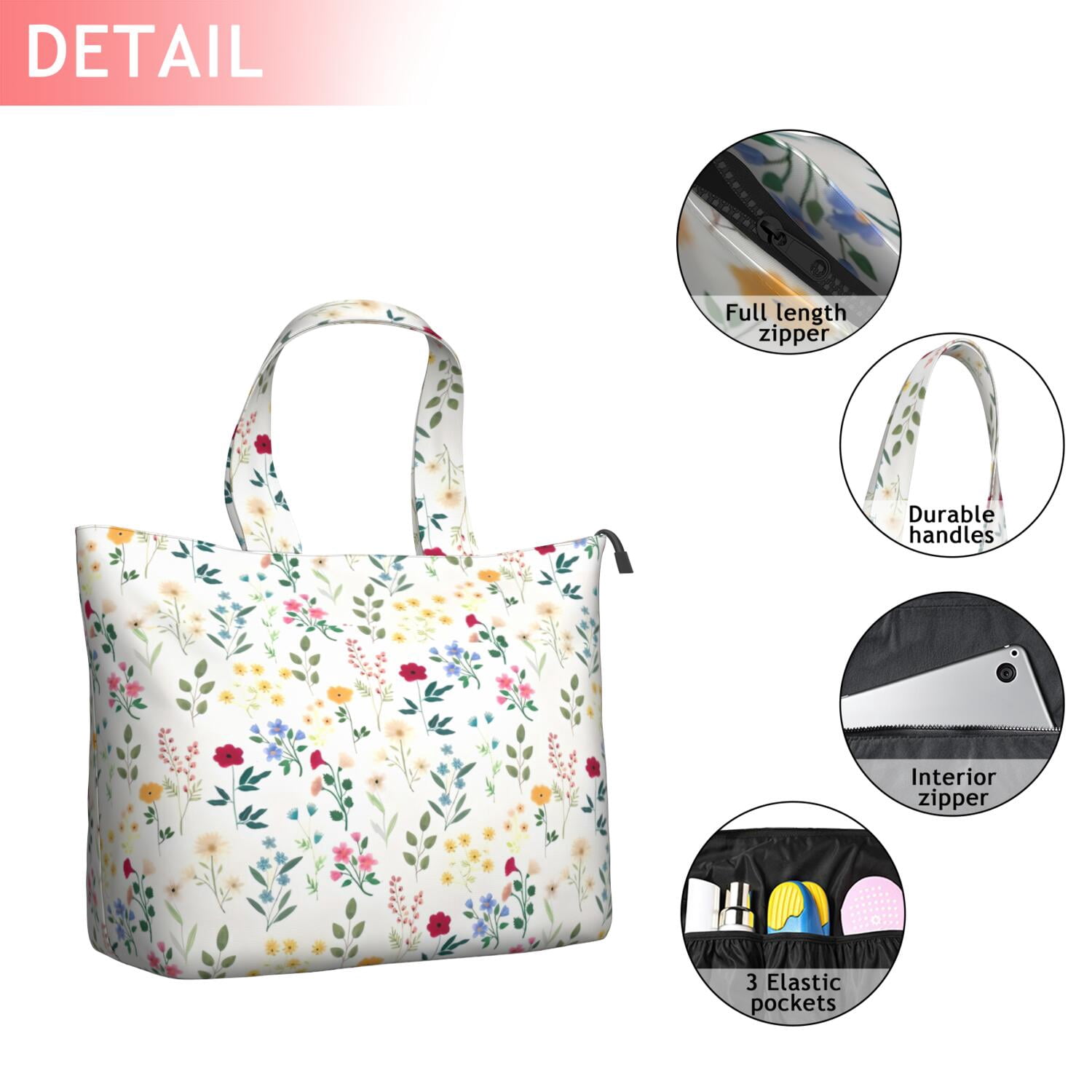 Pioneer Flower Floral Print Pattern Travel Tote Bags for Women Carry On,Large Weekender Bags for Women Travel,Multi Functional Duffle Bag for Work,Shopping,Sports