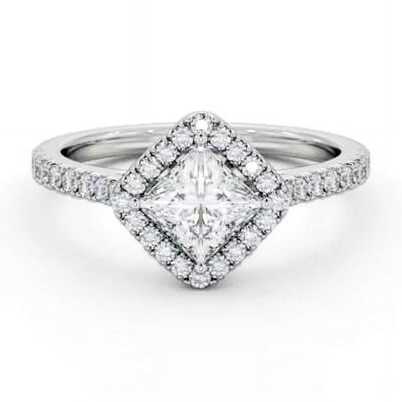 Nerra Jewel Princess Cut 1.8 Ct Diamond Rings for Her - 14K White Gold Plated Rings for Gift - Halo Design Wedding Engagement Ring for Gifts - Latest Women's Jewelry Engagement Wedding Silver Rings
