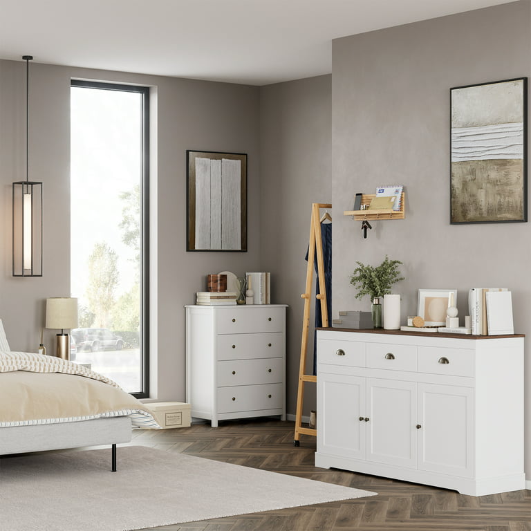 Homfa White Accent Cabinets, 3 Drawer Storage Cabinet, Modern Wooden  Cupboard with 3D Frosted Glass for Living Room