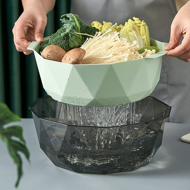¡No Te Lo Pierdas!, Cesta de drenaje multifuncional de doble capa, recipiente para limpiar frutas y verduras, con colador, para fregadero de cocina, escurridor, filtro para lavar frutas y verduras