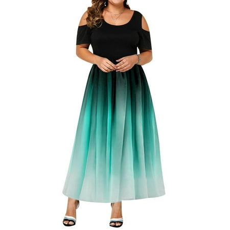 KVMeteor Women's Plus Size Short Sleeve Round Neck Gradient Color Dress ...