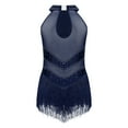 thumbnail image 3 of LiiYii Kids Girls Ballet Dance Latin Jazz Fringed Dress Sheer Mesh Keyhole Back Tassel Leotard Glittery Bodysuit Navy Blue 8, 3 of 6