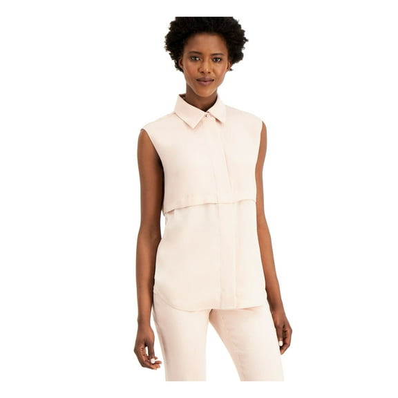 Alfani Womens Tiered Button Up Shirt, Pink, Medium