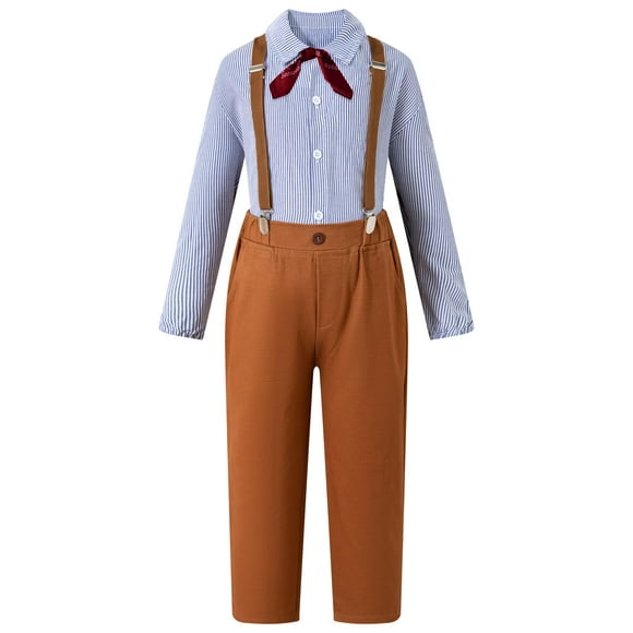 Okbebe Disfraz de pionero para niños, disfraz de aldeano colonial (azul 6-8 años)