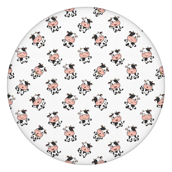 White Cow Happy Pattern Round Fitted Tablecloth with Elastic Edge,Dining Table Cover Waterproof,Outdoor Round Tablecloth for Camping,Dining,Indoor and Outdoor