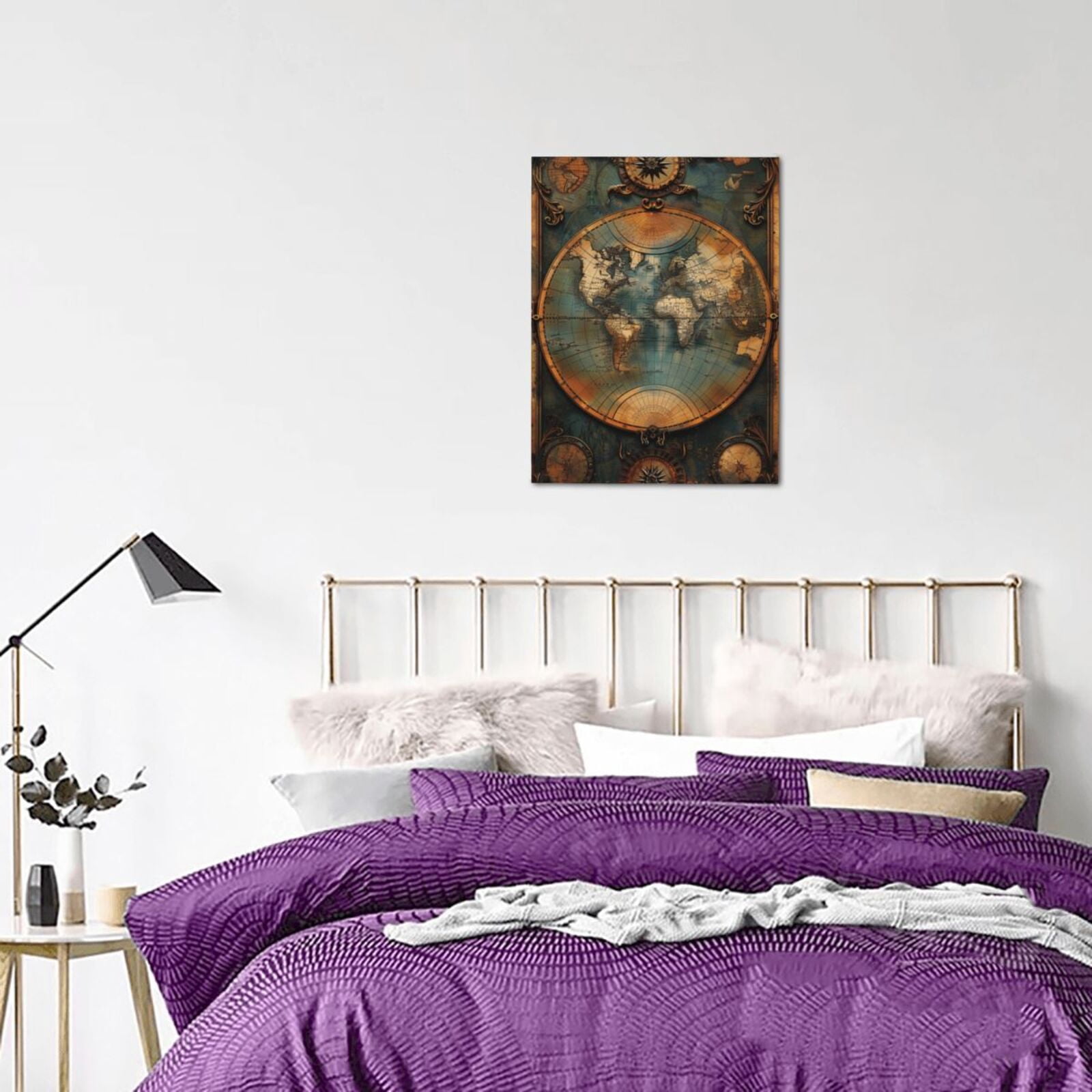 12x16 inch Canvas Picture Wall Decor Medieval Times Earth Map,Lounge,Bathroom,Study,Man Cave Wall Decorative Painting,For Vintage Collector Gifts,Enchanting Earth Map Vintage Style Paintings
