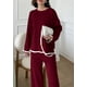 thumbnail image 4 of Conjunto de Suéter de Punto para Mujer PRETTYGARDEN Pantalones de Pierna Ancha XL Rojo Vino, 4 of 8
