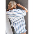 thumbnail image 3 of Women's V Neck Stripes Roll up Sleeve Button Down Shirt, 3 of 6