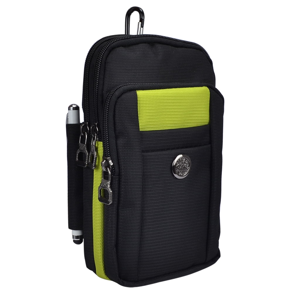 BUNDLE: Sports Travel EDC Tactical Pouch (Green) with Privacy Tempered Glass Screen Protector for Apple iPhone X & XS - Includes Detachable Shoulder Strap, Belt Loop, & Carabiner Clip