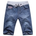 thumbnail image 2 of Gubotare Boys Baggy Jean Shorts Loose Fit Vintage Wide Leg Jorts Y2K Streetwear Hip Hop Casual Denim Shorts Teen Elastic Waist Bermuda Size 7-8 (Dark Blue,7-8 Years), 2 of 6