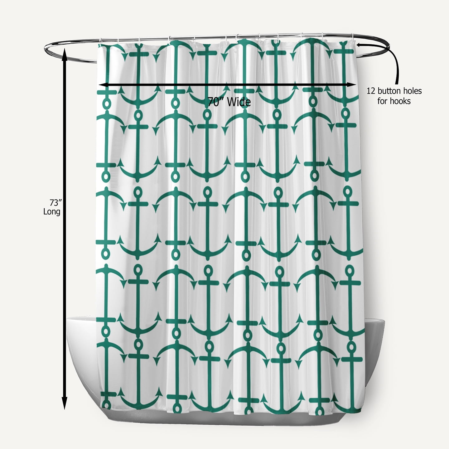 Simply Daisy 70" W x 73" L Anchor Pattern Polyester Shower Curtain, Kelly Green [1 Ct]