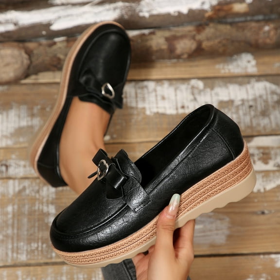 Tawop Shoes Women Casual Wedge Flat Women Shoes Round Toe Loafers Bowknot