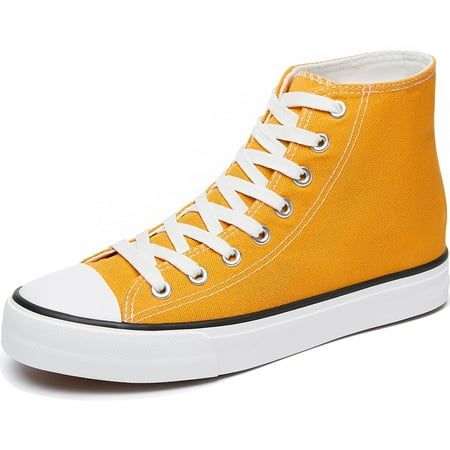 AOMAIS Womens High Top Canvas Sneakers Lace Up Mid Top Canvas Shoes Comfortable Non Slip Walking Shoes Casual Tennis Shoes for Women(Yellow US10)
